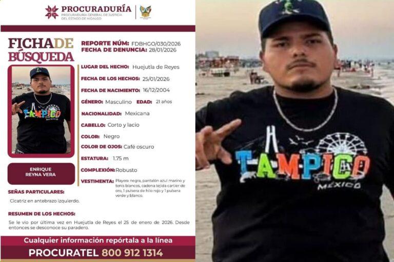 Imagen: Joven desaparecido en Huejutla: La PGJEH emite ficha de búsqueda urgente