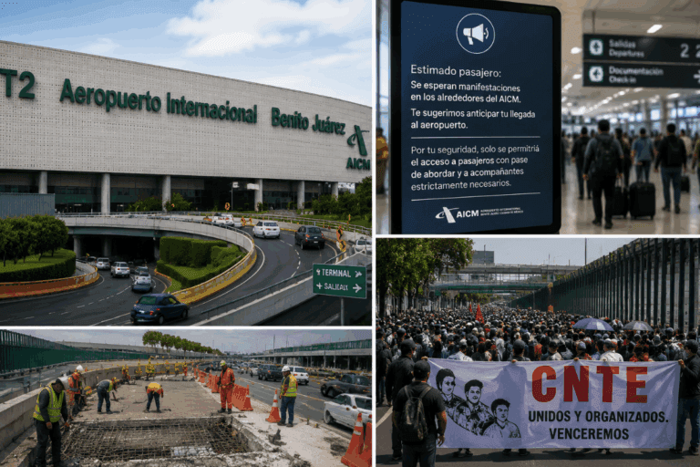 Imagen: AICM restringe acceso ante posible marcha de la CNTE: qué deben saber los pasajeros